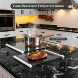 LANGBOHOS 2-piece clear tempered glass cutting board set, 12x16 and 12x8 inches, with white silicone grip edges on kitchen counter - view 5