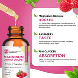 Three 3oz bottles of M inch raspberry-flavored 8-in-1 magnesium liquid drops arranged together on white background - view 3