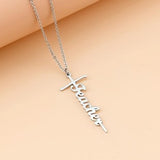 Silver stainless steel cross pendant necklace with Teacher inscription on 18-inch chain with inspirational gift card - view 4