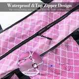 Pink Ricdecor extra large waterproof mesh beach tote bag with black handles and three matching pink zipper pouches - view 2