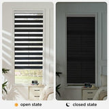 Joydeco black cordless zebra roller blind 33x75 inches with dual-layer sheer and solid stripe fabric on window - view 2