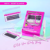 Caelymine DIY lash extension kit showing D curl cluster lashes, lash glue, and applicator tool on white background - view 8