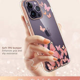Pink butterfly full-body TPU iPhone 14 Pro case with built-in screen protector and raised camera bezels - view 4
