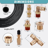 Boeray 100ft 1/4 inch black nylon air hose coiled beside 22 brass push-connect fittings, tube cutter, and Teflon tape - view 7