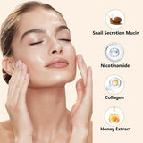 OAKSII 3-piece snail mucin skincare set including serum, moisturizing cream, and hydrogel eye patches on white background - view 7