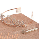 CIEHER rose gold glitter rhinestone birthday crown and 61-inch glitter sash set for girls 5th birthday party - view 7