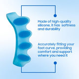 Two blue medical-grade silicone toe separators with bunion pads by Sundpik shown flat on white surface - view 3