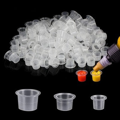 300 clear plastic disposable tattoo ink caps in small medium and large sizes for tattooing pigment use