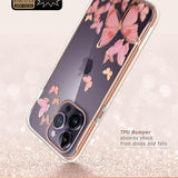 i-Blason clear glitter butterfly iPhone 14 Pro case with rose gold frame and built-in screen protector, full 360 coverage - view 3