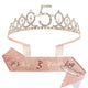 CIEHER 5th Birthday Crown & Sash Set – Rose Gold Glitter Tiara for Girls