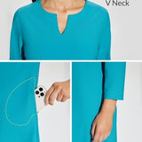 Women's blue UPF 50+ swim cover up dress with 3/4 bubble sleeves, notch neckline, and side split hem in size XS - view 4