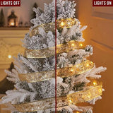 Yummuely 33ft gold foil Christmas ribbon fairy lights with 100 warm white LEDs wrapped around a holiday tree - view 4