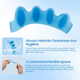 Two blue medical-grade silicone toe separators with bunion pads by Sundpik shown flat on white surface - view 4
