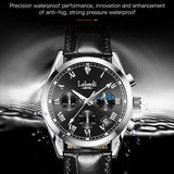 Labaoli men's silver-dial analog chronograph quartz watch with black genuine leather strap and polished stainless steel case - view 4