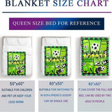 Green flannel throw blanket 60x80 inches with all-over soccer ball print, folded on a sofa, soft anti-pill fabric - view 7