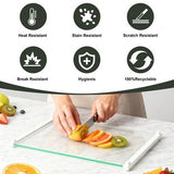 LANGBOHOS 2-piece clear tempered glass cutting board set, 12x16 and 12x8 inches, with white silicone grip edges on kitchen counter - view 6