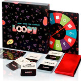 Loopy couples card game box with 150 cards, playing board, instructions, and satin blindfold for date night - view 2
