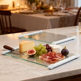 LANGBOHOS 2-piece clear tempered glass cutting board set, 12x16 and 12x8 inches, with white silicone grip edges on kitchen counter - view 2