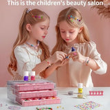 Geyiie 314-piece nail art and bead bracelet kit with beads, charms, glitter, tools, and 5 nail polishes in 3-tier acrylic storage box - view 2