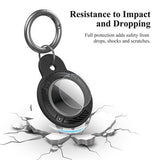 Black TPU AirTag protective case with keychain ring and screen protector films, carbon fiber texture, by Eyamumo - view 2