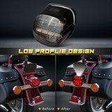 Smoked lens LED rear tail light for Harley Davidson motorcycle with black ABS housing showing brake and running light - view 4