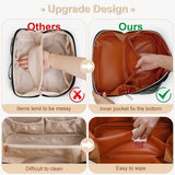 TBOLINE large white checkered PU leather makeup bag open flat showing interior compartments and dividers travel toiletry case - view 2