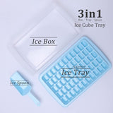 Blue BPA-free mini ice cube trays with clear lid, storage bin and scoop making 165 small rectangular ice cubes - view 4