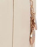 Small beige PU leather makeup bag with top handle and zipper closure, compact waterproof travel cosmetic pouch organizer - view 7