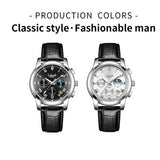 Labaoli men's silver-dial analog chronograph quartz watch with black genuine leather strap and polished stainless steel case - view 6