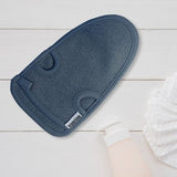 Two silver grey nylon exfoliating gloves laid flat, textured body scrubber pair for dead skin removal - view 7