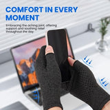 Dim grey fingerless arthritis compression gloves with anti-slip dot grip pattern on palm, shown on hand for pain relief - view 5