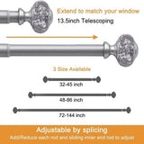 QITERI silver adjustable curtain rod 48 to 86 inch with translucent round finials and mounting brackets on white background - view 5