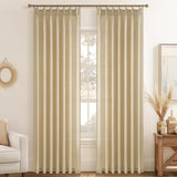 Two natural beige pinch pleat semi-sheer linen blend curtain panels 40x92 inches hanging on a window rod - view 8