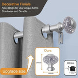 QITERI silver adjustable curtain rod 48 to 86 inch with translucent round finials and mounting brackets on white background - view 2