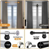 QITERI silver adjustable curtain rod 48 to 86 inch with translucent round finials and mounting brackets on white background - view 4
