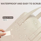 Small beige PU leather makeup bag with top handle and zipper closure, compact waterproof travel cosmetic pouch organizer - view 5