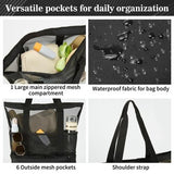 YICHFO large black mesh beach bag with detachable insulated cooler compartment and multiple exterior pockets - view 5
