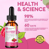 Three 3oz bottles of M inch raspberry-flavored 8-in-1 magnesium liquid drops arranged together on white background - view 4