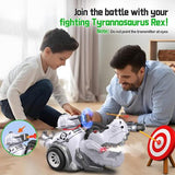 Gray remote control dinosaur car toy with open mouth, spray feature and launching cannon for kids - view 5