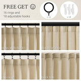 Two natural beige pinch pleat semi-sheer linen blend curtain panels 40x92 inches hanging on a window rod - view 2