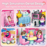 Blokees 184-piece STEM bakery building blocks set showing assembled dessert shop with rabbit and small lamps, multicolor ABS pieces - view 5