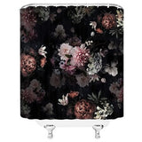 Boho floral shower curtain 70x70 inches with pink and black watercolor roses and peonies on white polyester fabric - view 3