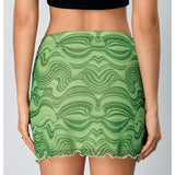 Verdusa women's green wavy geometric print mesh maxi pencil skirt with high waist elastic back, size medium - view 2