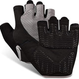 Sunnex grey fingerless gym gloves for women with silicone wave palm padding and breathable mesh back, size medium