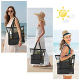 YICHFO large black mesh beach bag with detachable insulated cooler compartment and multiple exterior pockets - view 8