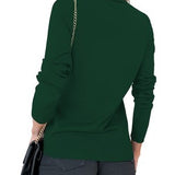 Women's dark green long sleeve button-down cardigan sweater with crew neck in soft knit fabric, size 1XL plus - view 3