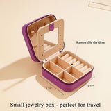 Small purple PU leather travel jewelry case open showing velvet interior, ring roll, and divided compartments, 4x4x2 inches - view 4