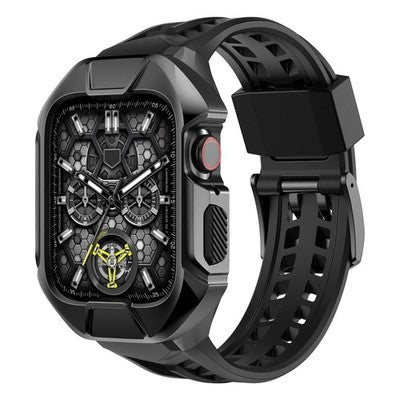 Wohben Rugged Armor Pro black TPU case with stainless steel band for Apple Watch 44mm and 45mm