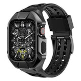 Wohben Rugged Armor Pro black TPU case with stainless steel band for Apple Watch 44mm and 45mm