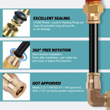 Boeray 100ft 1/4 inch black nylon air hose coiled beside 22 brass push-connect fittings, tube cutter, and Teflon tape - view 5